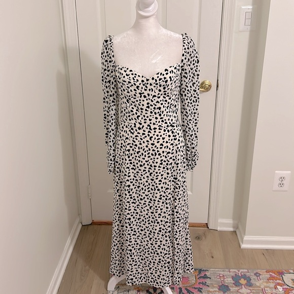 Reformation Shelby Dress Ocelot White Black Polka Dot Slit Bustier New Size 6 - Picture 5 of 14